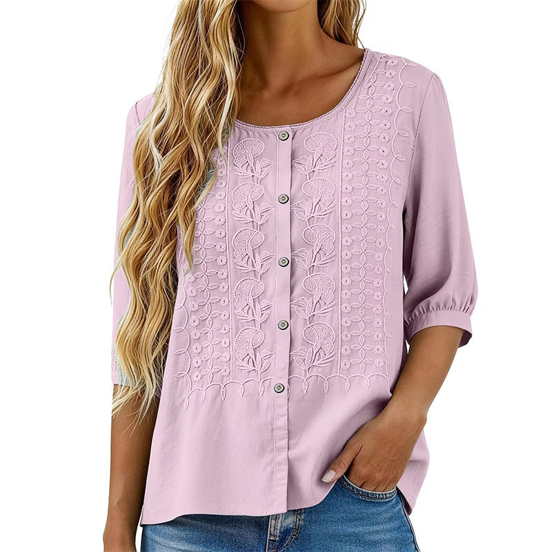 ⭐ Plus de 5.000 avis positifs ! ⭐ Blouse en coton et lin brodée pour femme