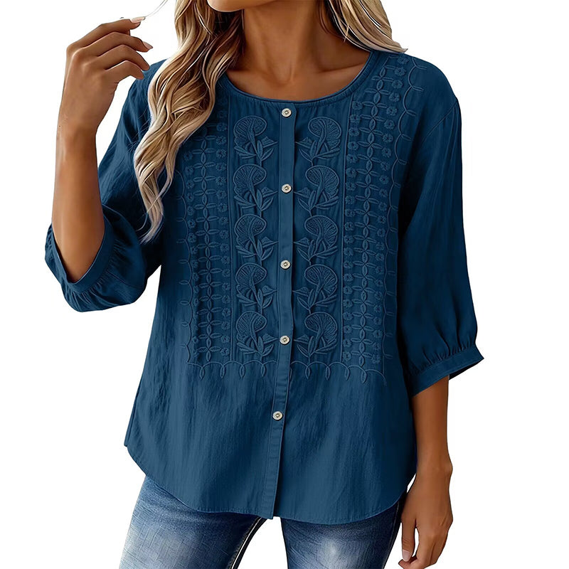 ⭐ Plus de 5.000 avis positifs ! ⭐ Blouse en coton et lin brodée pour femme
