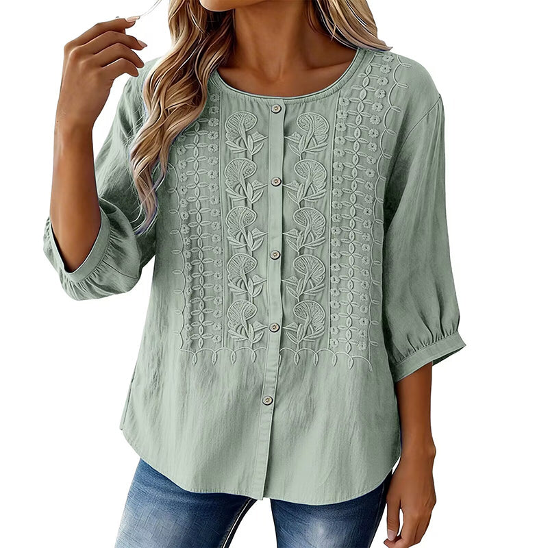 ⭐ Plus de 5.000 avis positifs ! ⭐ Blouse en coton et lin brodée pour femme