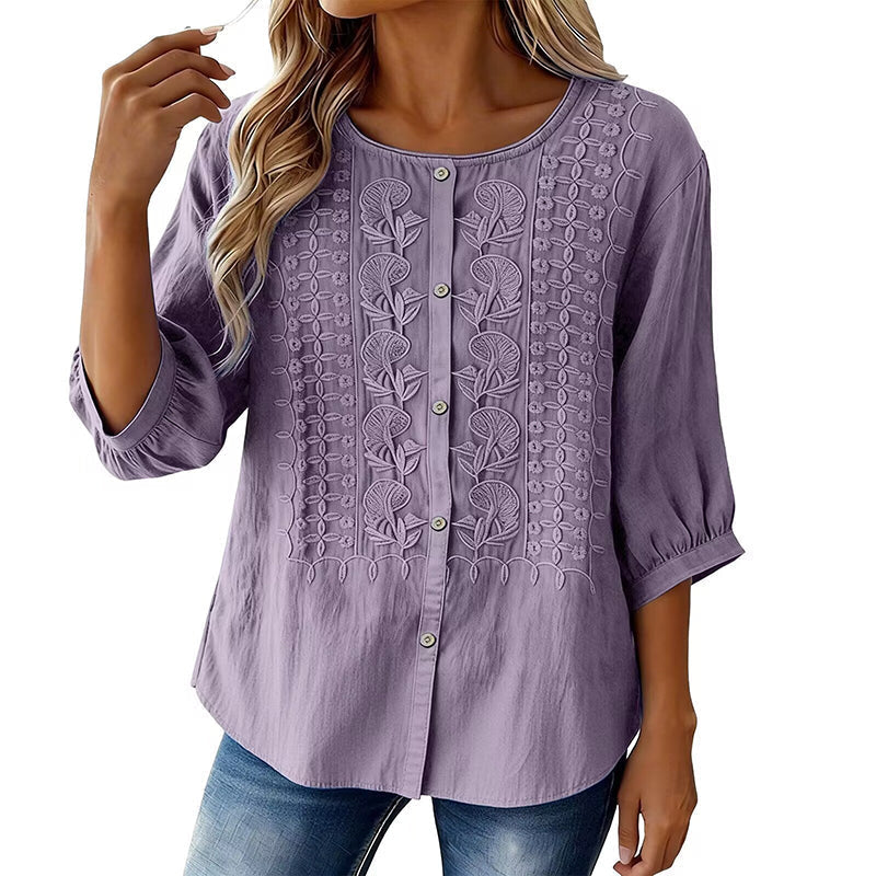 ⭐ Plus de 5.000 avis positifs ! ⭐ Blouse en coton et lin brodée pour femme