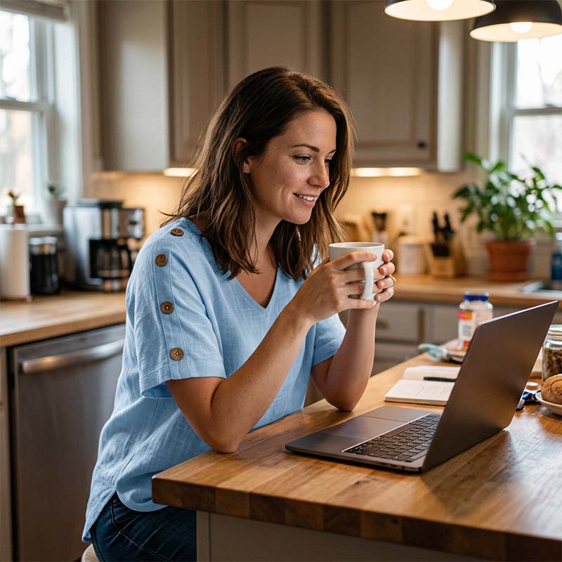 ⭐ Plus de 5.000 avis positifs ! Haut décontracté à encolure ronde pour femme