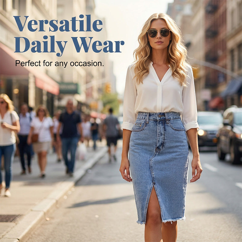 📊 Déjà plus de 100.000 vendus ! Jupe en jean taille haute pour femme avec fente sur le devant