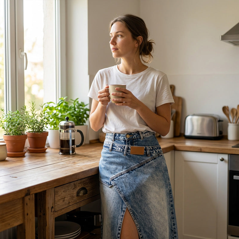 ❌ Encore aujourd'hui au prix promo – demain plein tarif ! Damen Denim-Maxirock mit mehrlagiger Taille