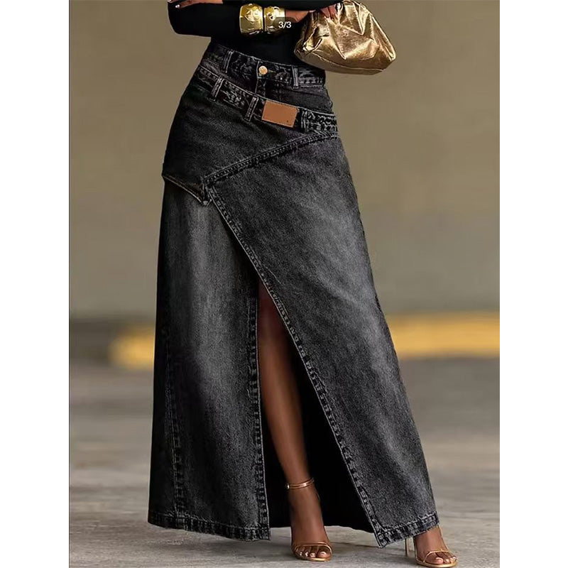 ❌ Encore aujourd'hui au prix promo – demain plein tarif ! Damen Denim-Maxirock mit mehrlagiger Taille
