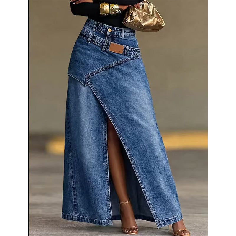❌ Encore aujourd'hui au prix promo – demain plein tarif ! Damen Denim-Maxirock mit mehrlagiger Taille