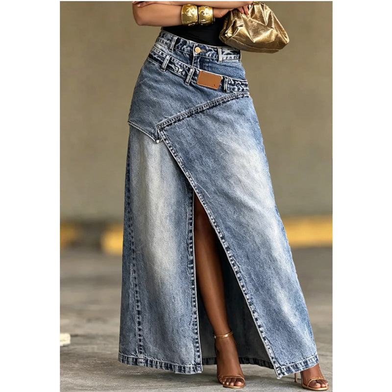 ❌ Encore aujourd'hui au prix promo – demain plein tarif ! Damen Denim-Maxirock mit mehrlagiger Taille