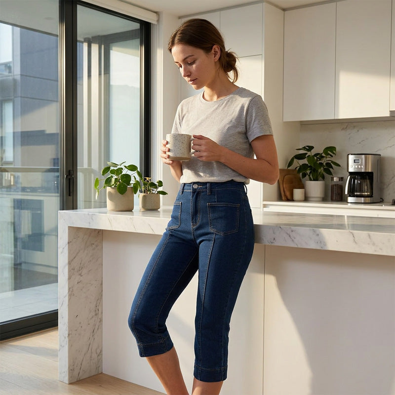 📦 En expédition quotidienne ! Jean capri évasé à taille haute pour femme