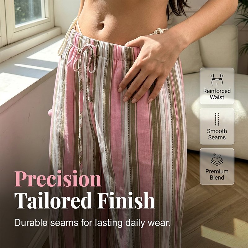 Pantalon rayé à jambes larges et cordon de serrage pour femme