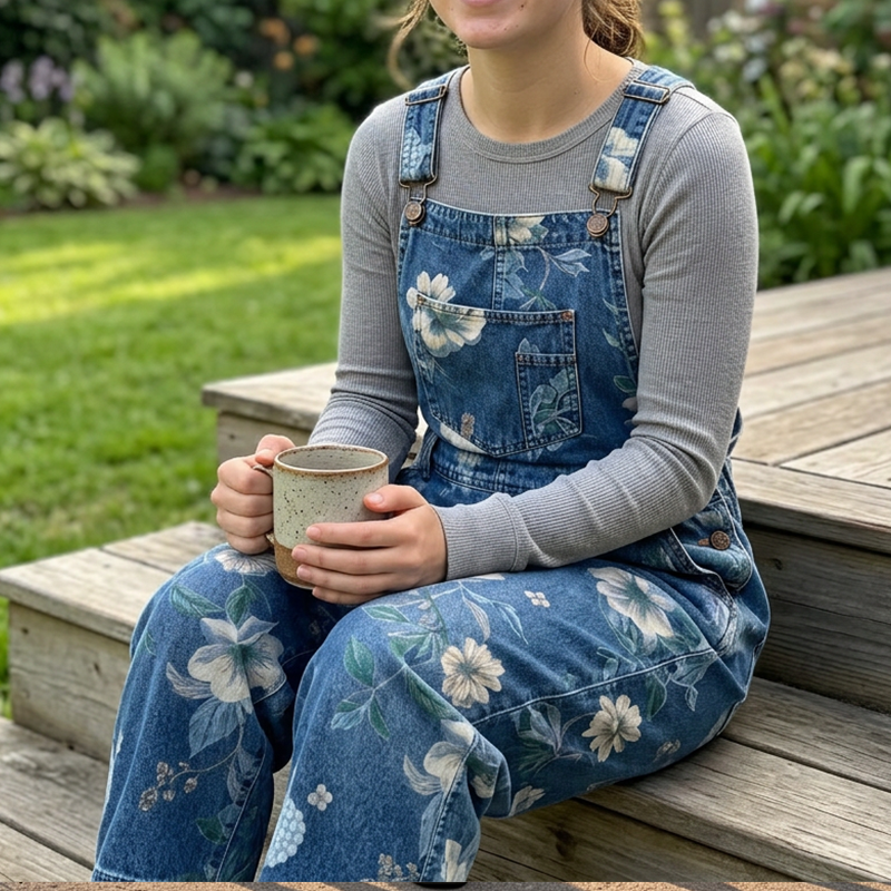 🏃‍♀️ Se vend en quelques secondes – dépêchez-vous ! Salopette en jean à imprimé floral vintage pour femme
