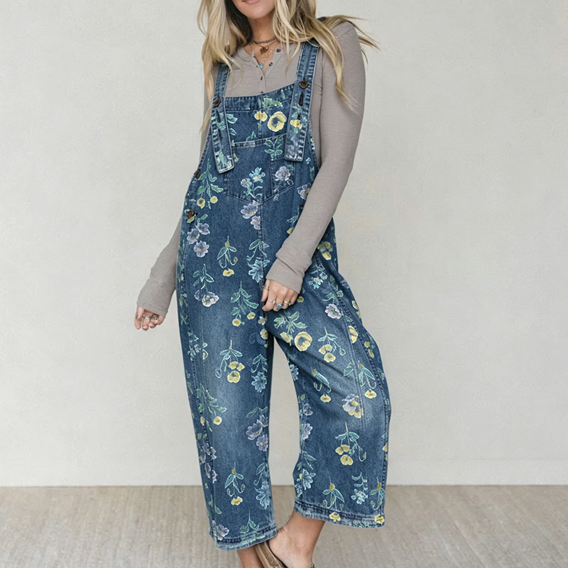 🏃‍♀️ Se vend en quelques secondes – dépêchez-vous ! Salopette en jean à imprimé floral vintage pour femme