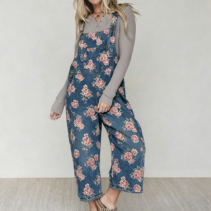 🏃‍♀️ Se vend en quelques secondes – dépêchez-vous ! Salopette en jean à imprimé floral vintage pour femme