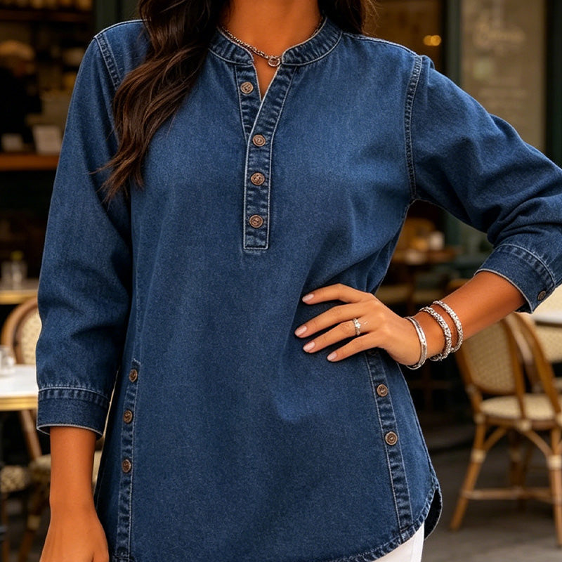 Chemise en jean ample à col en V pour femme