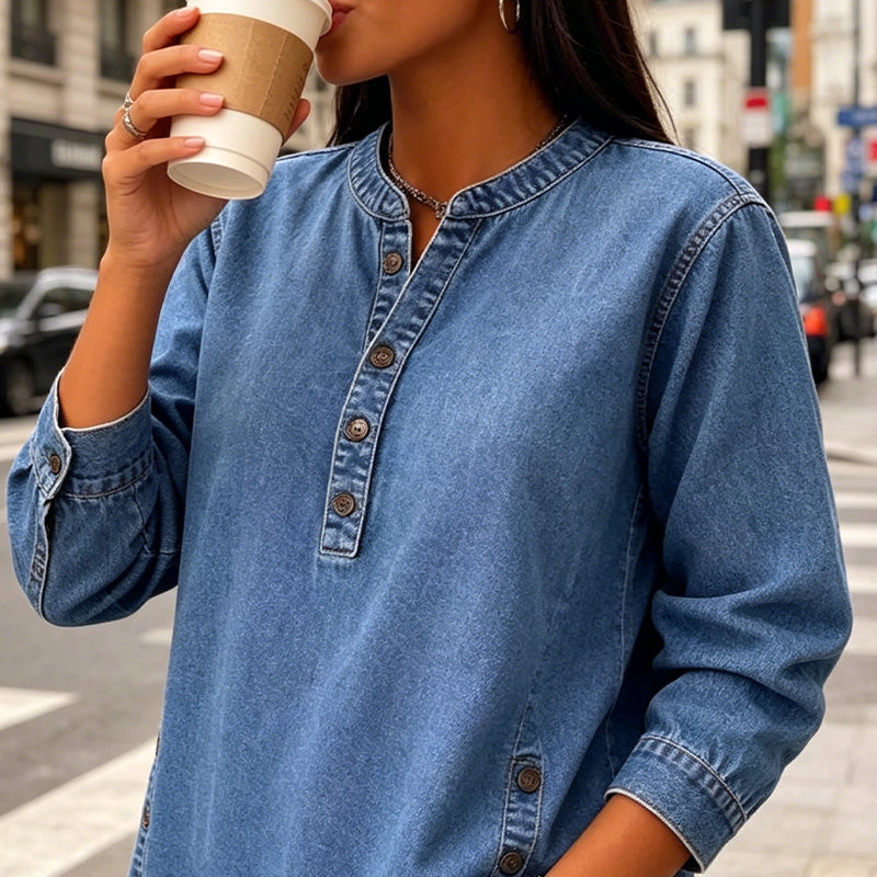 Chemise en jean ample à col en V pour femme
