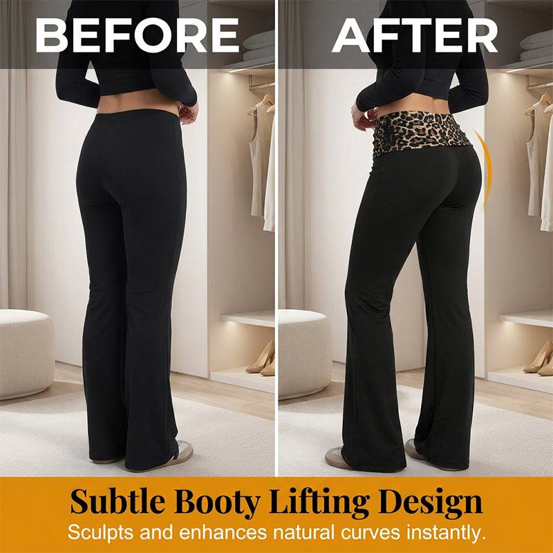 😍❤️ Pantalon de yoga taille haute pour femme, imprimé léopard, coupe légèrement évasée ☁️