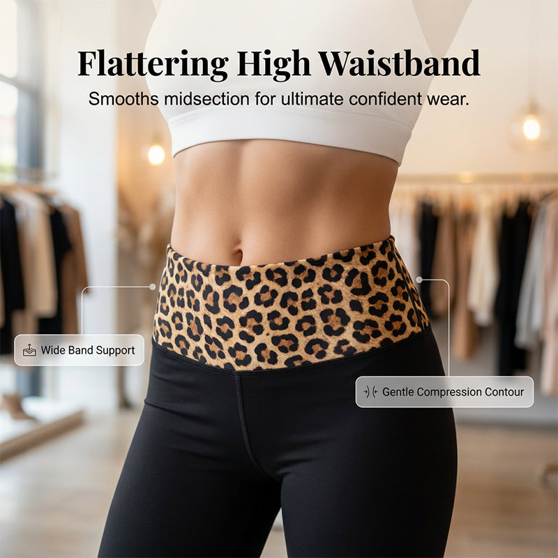 😍❤️ Pantalon de yoga taille haute pour femme, imprimé léopard, coupe légèrement évasée ☁️