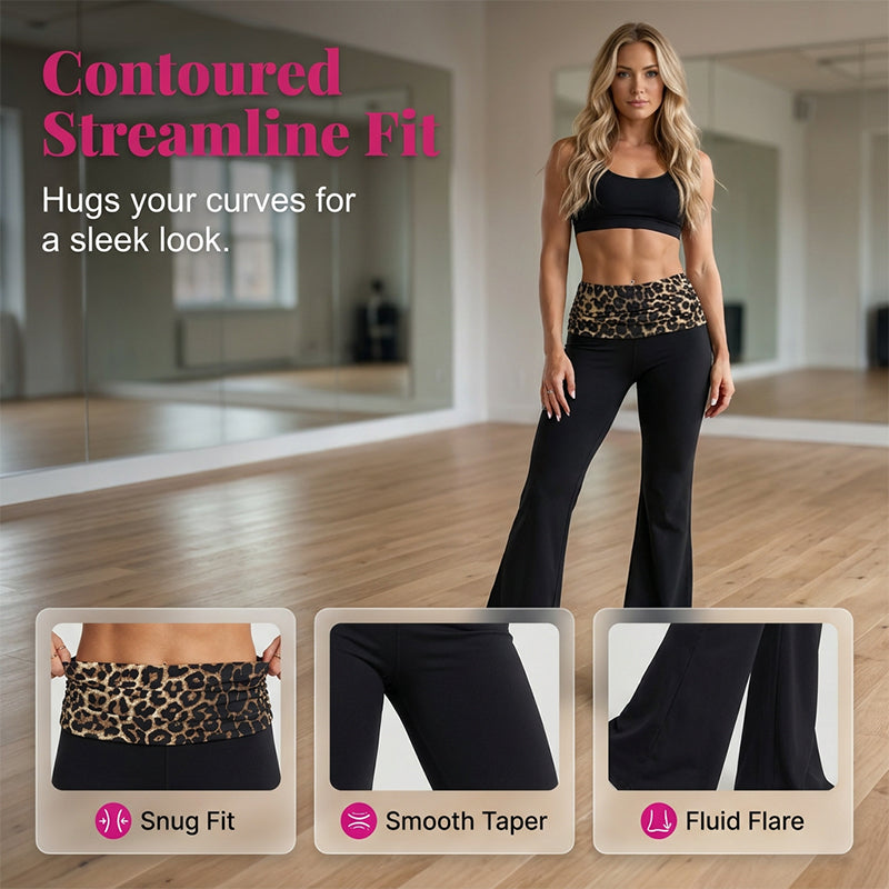 😍❤️ Pantalon de yoga taille haute pour femme, imprimé léopard, coupe légèrement évasée ☁️