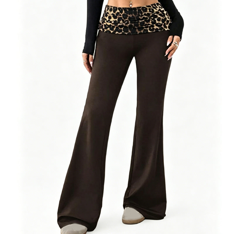 😍❤️ Pantalon de yoga taille haute pour femme, imprimé léopard, coupe légèrement évasée ☁️
