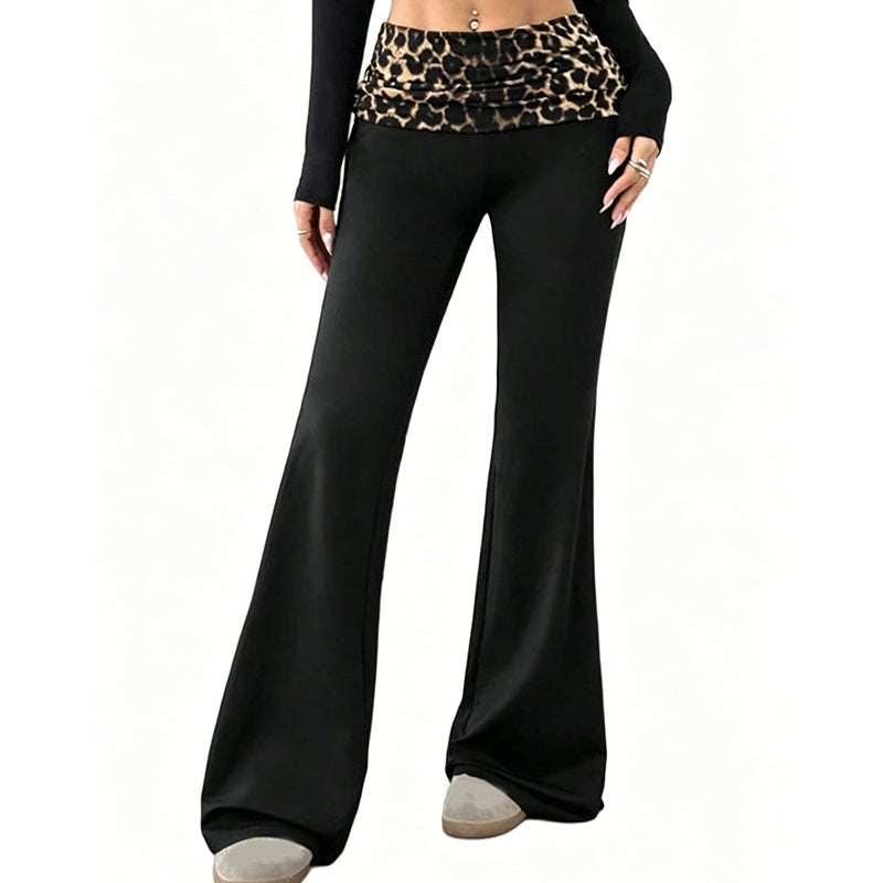 😍❤️ Pantalon de yoga taille haute pour femme, imprimé léopard, coupe légèrement évasée ☁️