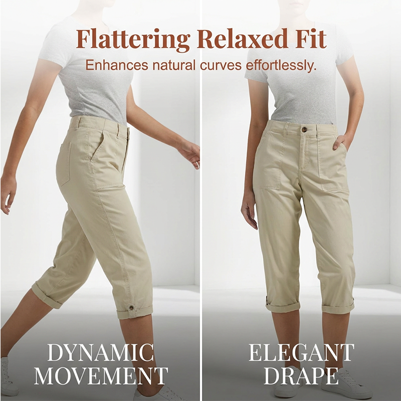 Pantalon capri uni pour femme – Pantalon léger en mélange haut de gamme