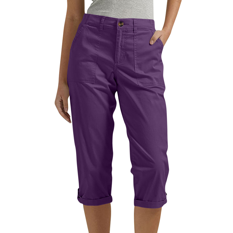 Pantalon capri uni pour femme – Pantalon léger en mélange haut de gamme