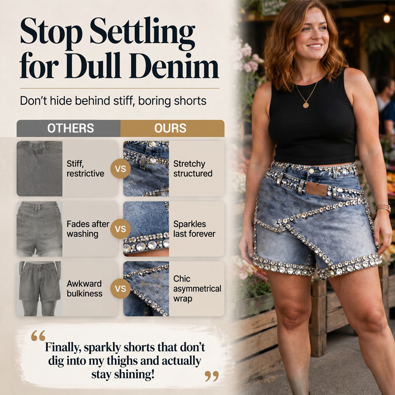 🔥-60%👖 Jupe-short en Jean Femme à Strass – Taille Haute Design Asymétrique