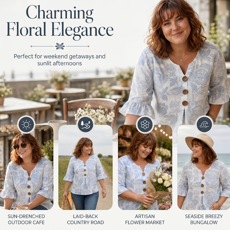 ⌛ Offre valable jusqu'à épuisement des stocks – ensuite prix normal ! Top d'été pour femme, à motif floral et manches à volants.