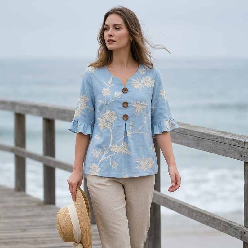 ⌛ Offre valable jusqu'à épuisement des stocks – ensuite prix normal ! Top d'été pour femme, à motif floral et manches à volants.
