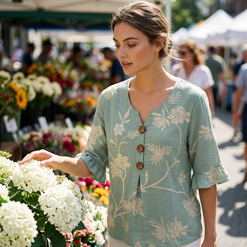 ⌛ Offre valable jusqu'à épuisement des stocks – ensuite prix normal ! Top d'été pour femme, à motif floral et manches à volants.