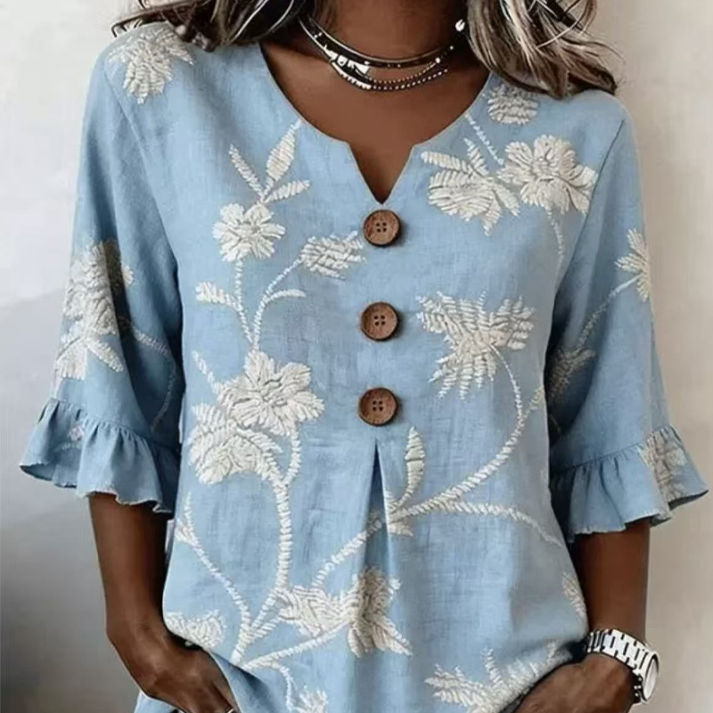 ⌛ Offre valable jusqu'à épuisement des stocks – ensuite prix normal ! Top d'été pour femme, à motif floral et manches à volants.