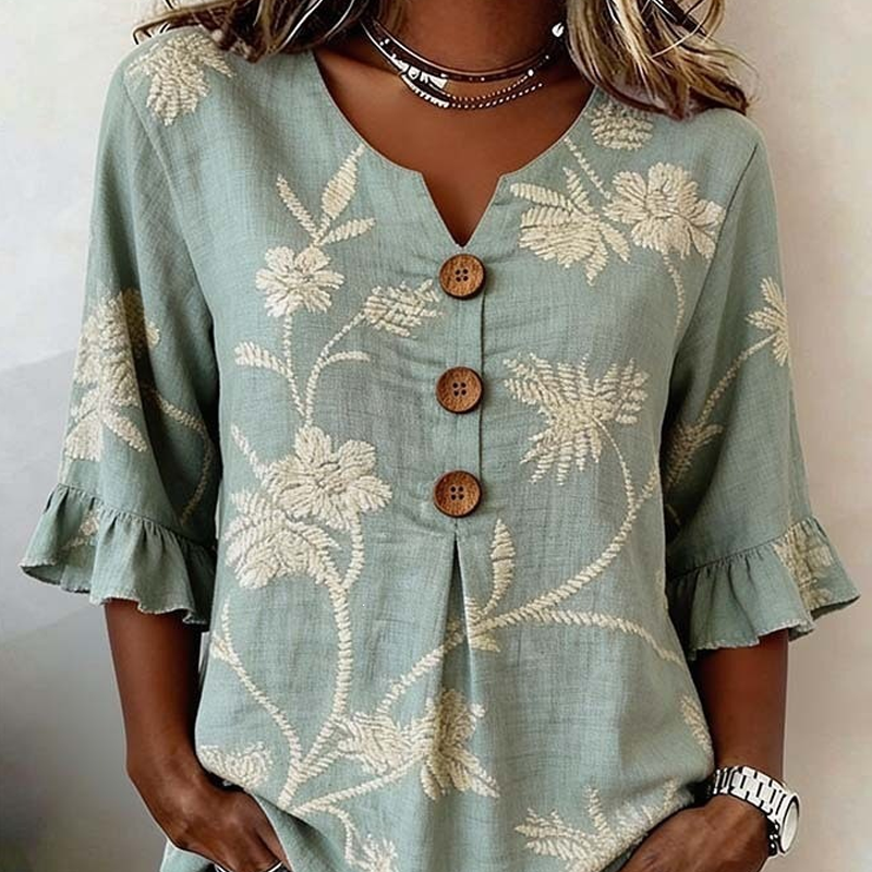 ⌛ Offre valable jusqu'à épuisement des stocks – ensuite prix normal ! Top d'été pour femme, à motif floral et manches à volants.