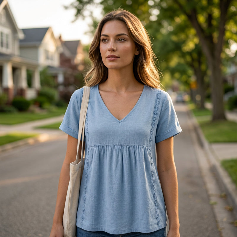 👚✨Damen elegantes V-Ausschnitt-T-Shirt – schmeichelhafter Ausschnitt, weicher Stoff & vielseitig – perfekt für Alltag, Büro & Freizeit – leicht zu kombinieren
