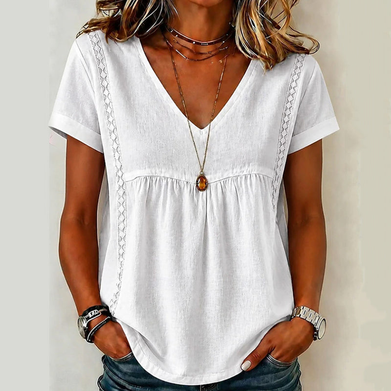 👚✨Damen elegantes V-Ausschnitt-T-Shirt – schmeichelhafter Ausschnitt, weicher Stoff & vielseitig – perfekt für Alltag, Büro & Freizeit – leicht zu kombinieren