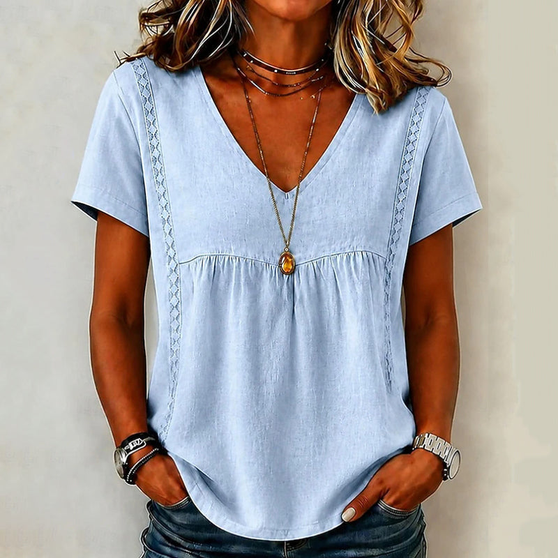 👚✨Damen elegantes V-Ausschnitt-T-Shirt – schmeichelhafter Ausschnitt, weicher Stoff & vielseitig – perfekt für Alltag, Büro & Freizeit – leicht zu kombinieren