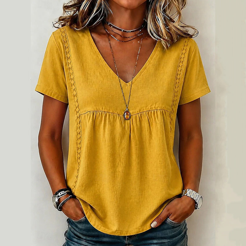 👚✨Damen elegantes V-Ausschnitt-T-Shirt – schmeichelhafter Ausschnitt, weicher Stoff & vielseitig – perfekt für Alltag, Büro & Freizeit – leicht zu kombinieren