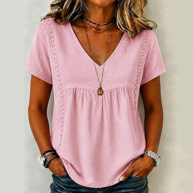👚✨Damen elegantes V-Ausschnitt-T-Shirt – schmeichelhafter Ausschnitt, weicher Stoff & vielseitig – perfekt für Alltag, Büro & Freizeit – leicht zu kombinieren
