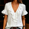 Women's Elegant Ruffle V-Neck Short Sleeve Blouse Casual Summer T-Shirt