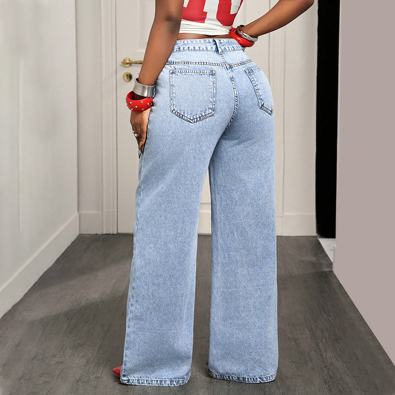 👖✨Jean pour femme à taille asymétrique et jambes larges
