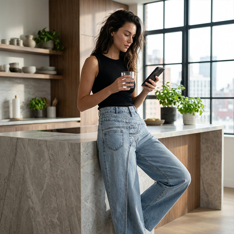 👖✨Jean pour femme à taille asymétrique et jambes larges