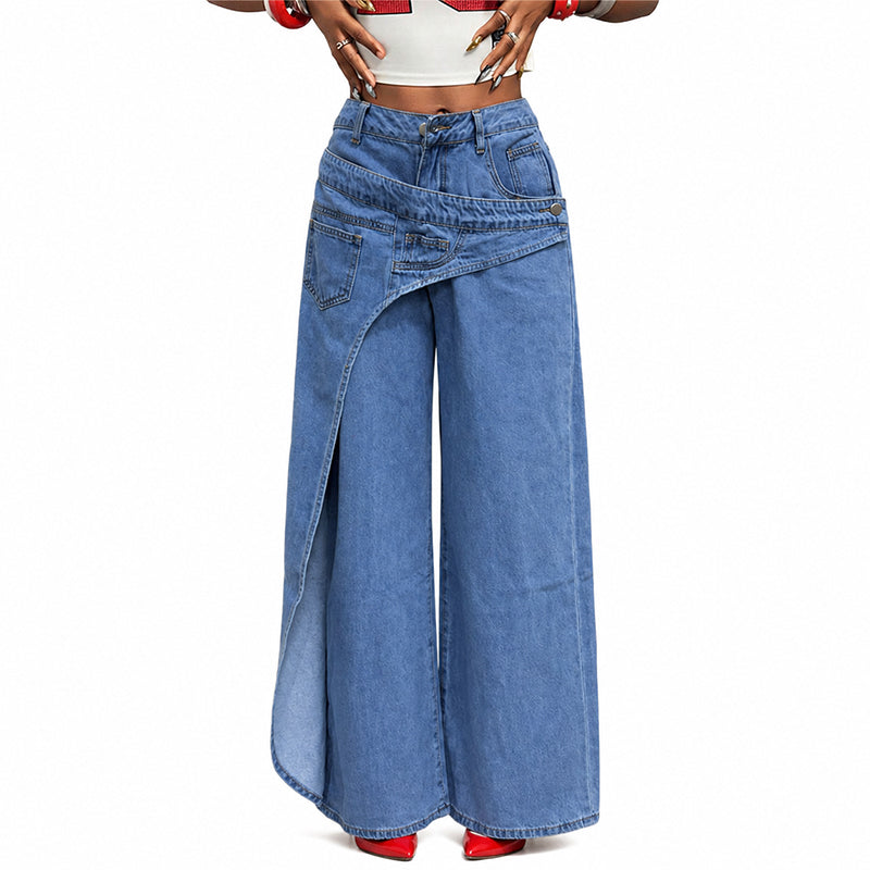 👖✨Jean pour femme à taille asymétrique et jambes larges
