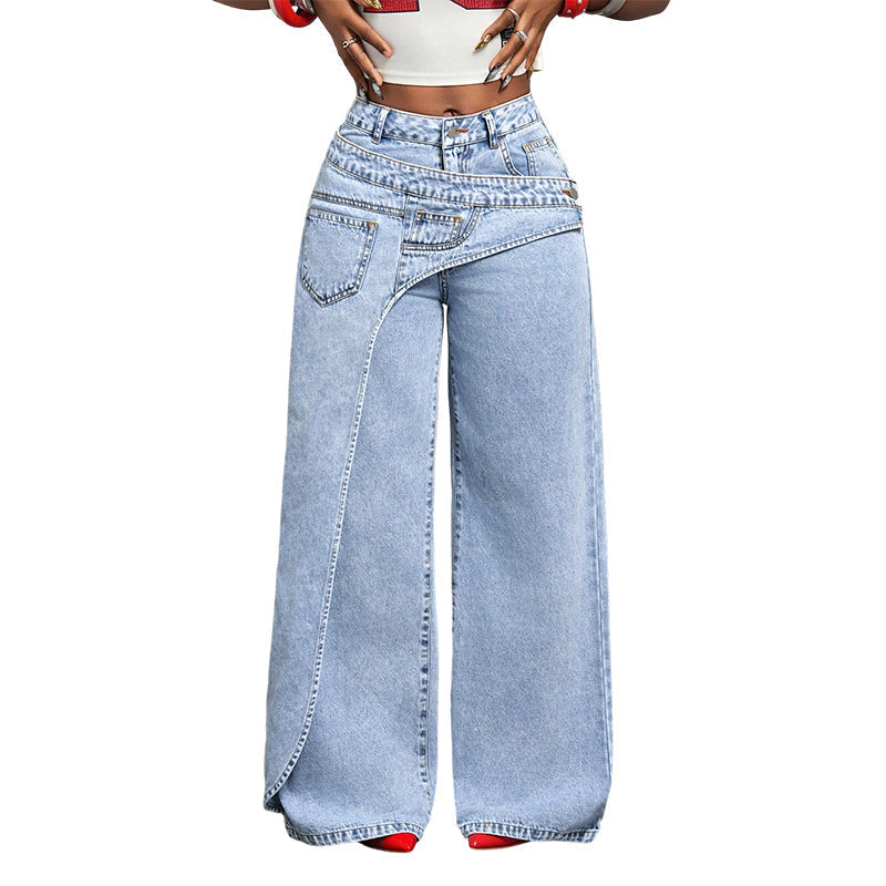 👖✨Jean pour femme à taille asymétrique et jambes larges