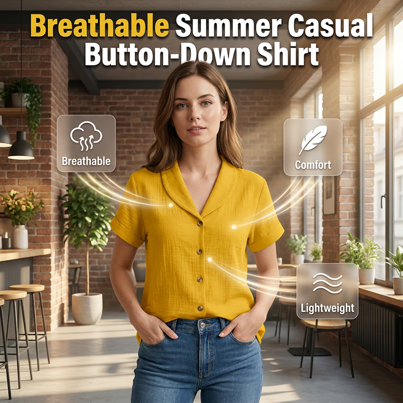 🔔 Plus que 100 pièces ! 🌺 Chemise à manches courtes en coton et lin pour femme