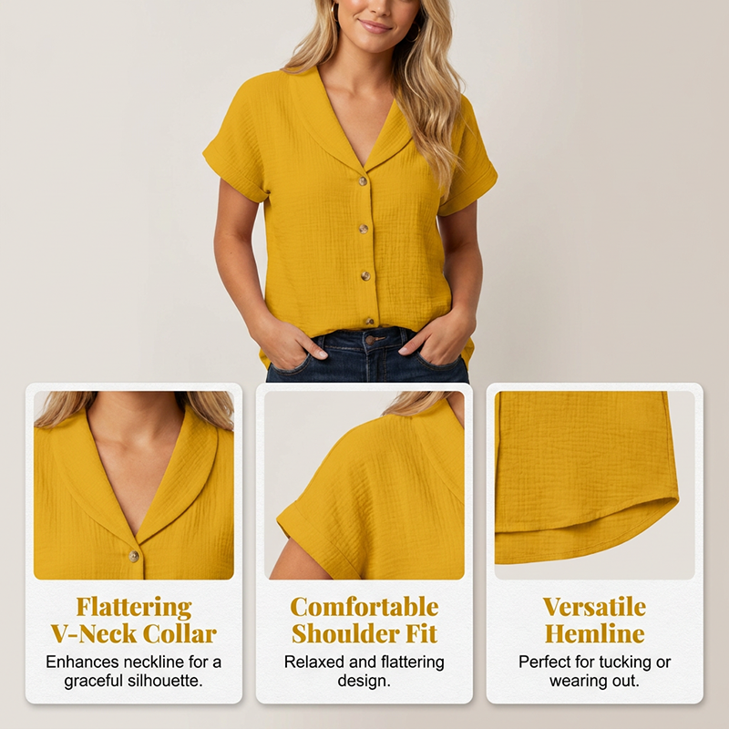 🔔 Plus que 100 pièces ! 🌺 Chemise à manches courtes en coton et lin pour femme