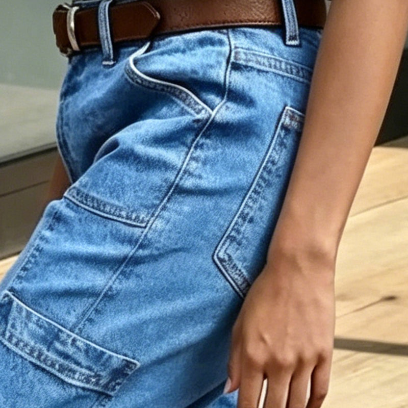 📢👖 PROMO FLASH 52% ! Pantalon Jean Court Extensible Femme – Coupe Barrel Décontractée, Taille Mi-Haute, Poches Multiples, 2 Coloris, Tailles S-3XL, Idéal Quotidien ✨