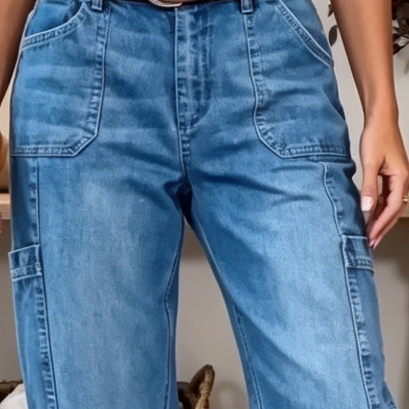 📢👖 PROMO FLASH 52% ! Pantalon Jean Court Extensible Femme – Coupe Barrel Décontractée, Taille Mi-Haute, Poches Multiples, 2 Coloris, Tailles S-3XL, Idéal Quotidien ✨