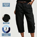 📢👖 PROMO FLASH 52% ! Pantalon Jean Court Extensible Femme – Coupe Barrel Décontractée, Taille Mi-Haute, Poches Multiples, 2 Coloris, Tailles S-3XL, Idéal Quotidien ✨
