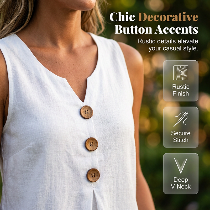 👗🌿☀️ OFFRE LIMITÉE : 50 % DE RÉDUCTION ! Débardeur sans manches en coton et lin à col V pour femme – Respirant, doux et léger – Idéal à superposer ou à porter seul par temps chaud 🌸🍃