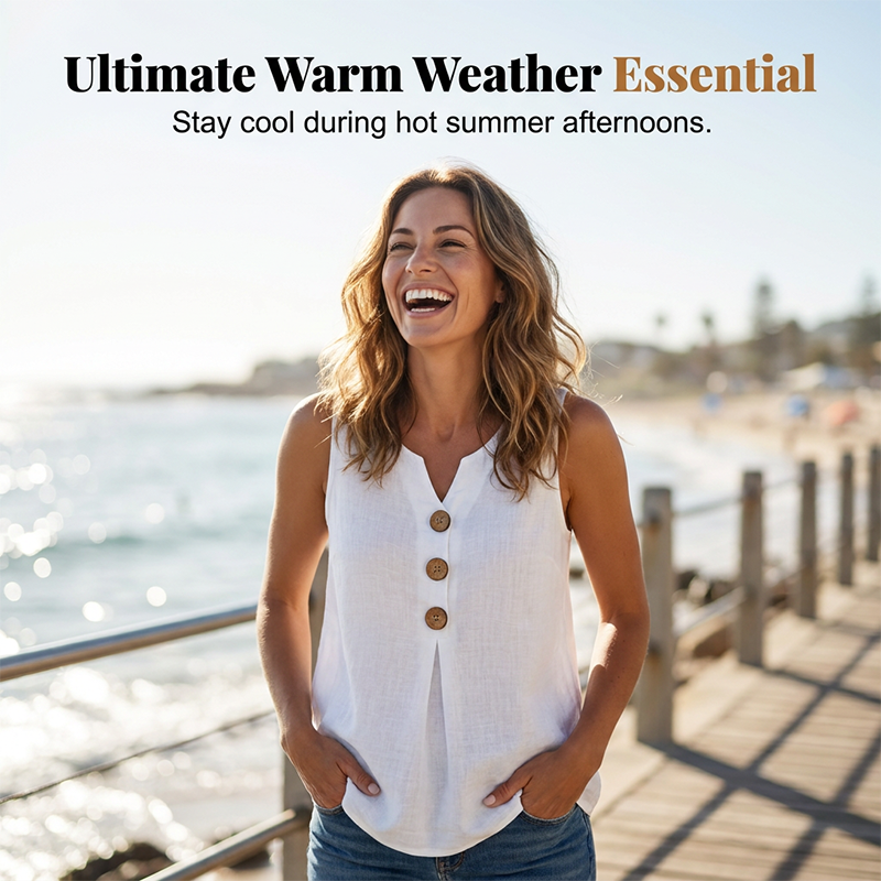 👗🌿☀️ OFFRE LIMITÉE : 50 % DE RÉDUCTION ! Débardeur sans manches en coton et lin à col V pour femme – Respirant, doux et léger – Idéal à superposer ou à porter seul par temps chaud 🌸🍃