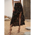 Jupe midi pour femme à motif floral, taille haute, volants et fente, idéale pour les vacances d'été.