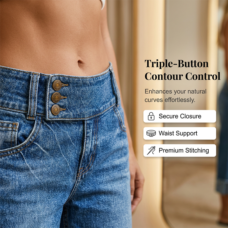 👖 50 % DE RÉDUCTION MAINTENANT ! 💙 Jean large court pour femme – Taille haute boutonnée et coupe décontractée – Denim extensible, parfait pour un look casual ou chic ✨🌸