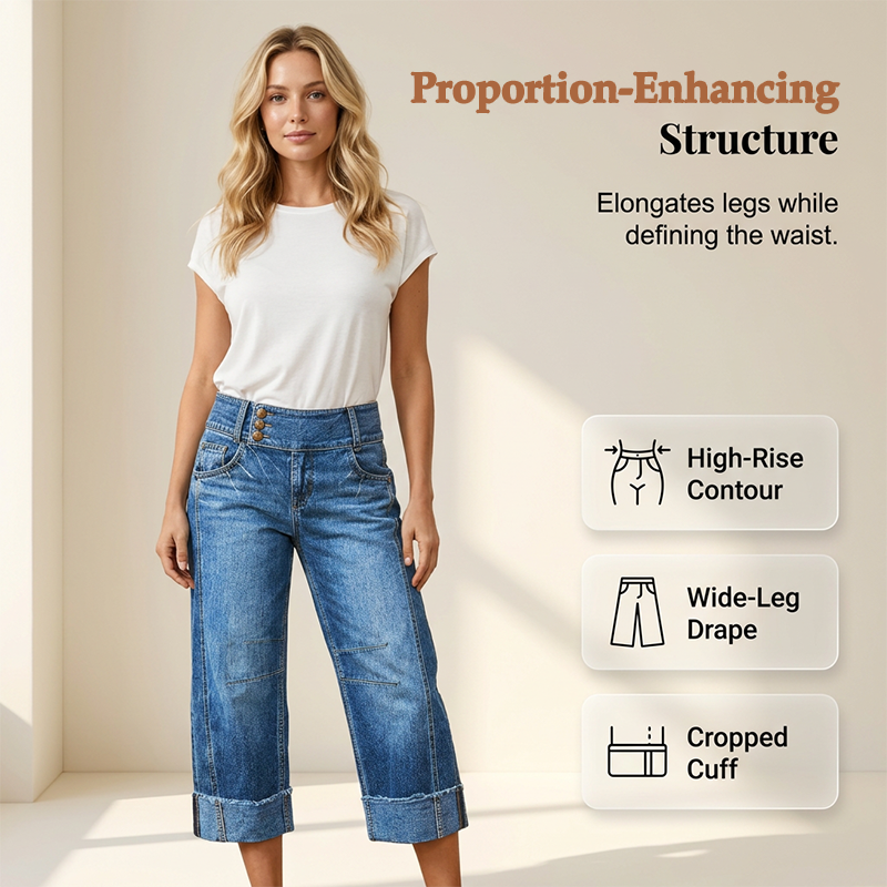 👖 50 % DE RÉDUCTION MAINTENANT ! 💙 Jean large court pour femme – Taille haute boutonnée et coupe décontractée – Denim extensible, parfait pour un look casual ou chic ✨🌸